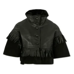 Zwarte leren cape met nepbont