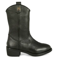 Zwarte Leren Cowboy Laarzen met Hak