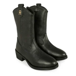 Zwarte Leren Cowboy Laarzen met Hak