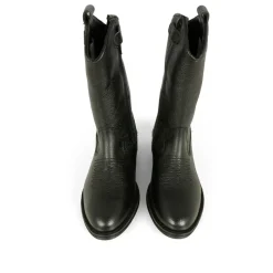 Zwarte Leren Cowboy Laarzen met Hak