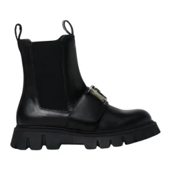 Zwarte Leren Enkellaarsjes met Gesp