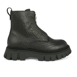 Zwarte leren enkellaarzen met zebraprint