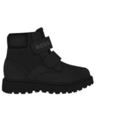 Zwarte Leren Enkellaarzen met Banden