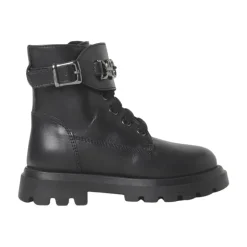Zwarte Leren Enkellaarzen met Gesp
