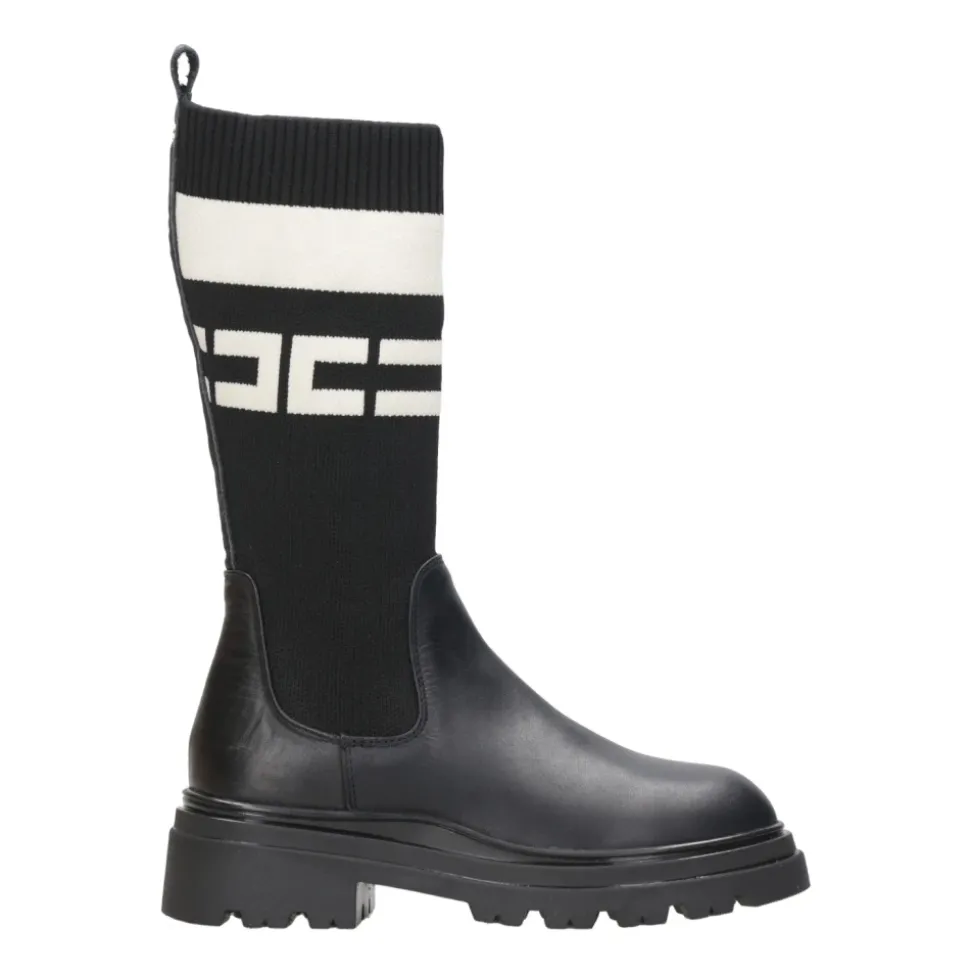 Zwarte Leren Hoge Legging Laarzen