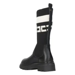 Zwarte Leren Hoge Legging Laarzen