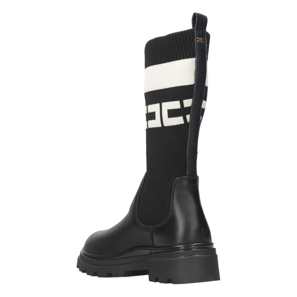 Zwarte Leren Hoge Legging Laarzen