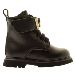 Zwarte Leren Kinderlaarzen met Metalen Logo