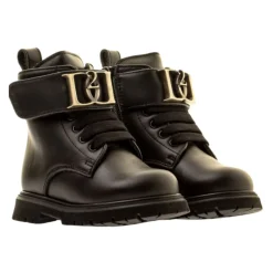 Zwarte Leren Kinderlaarzen met Metalen Logo