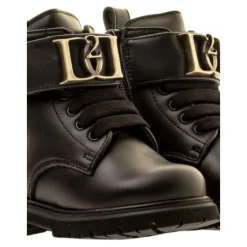 Zwarte Leren Kinderlaarzen met Metalen Logo