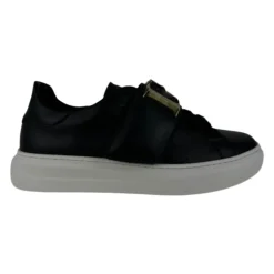 Zwarte leren kinderschoenen met klittenbandsluiting