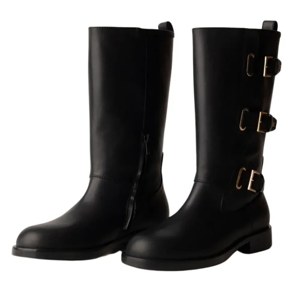 Zwarte leren laarzen met rits