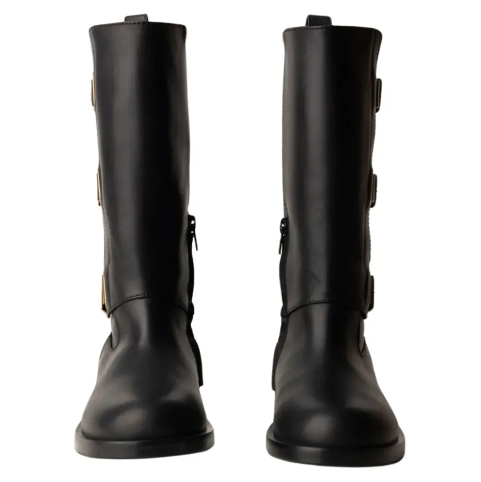 Zwarte leren laarzen met rits