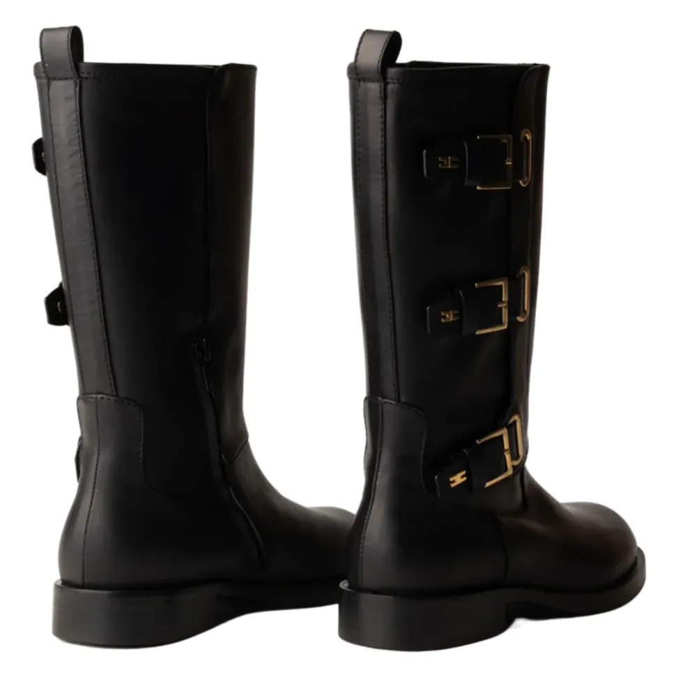 Zwarte leren laarzen met rits