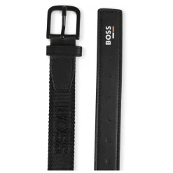 Zwarte leren riem met jacquardlogo