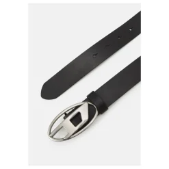 Zwarte leren riem met ovaal logogesp