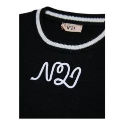 Zwarte Logo Sweater met Ronde Hals