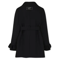 Zwarte Mantel met Lange Mouwen en Ruches