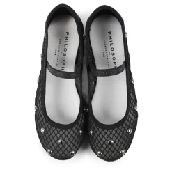 Zwarte Mesh Balletflats met Studs