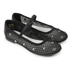 Zwarte Mesh Balletflats met Studs