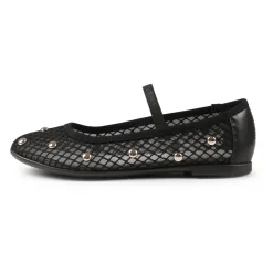 Zwarte Mesh Balletflats met Studs