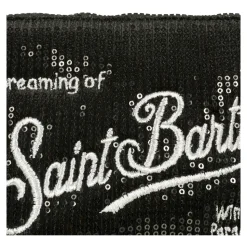 Zwarte Pailletten Clutch Tas met Geborduurd Logo