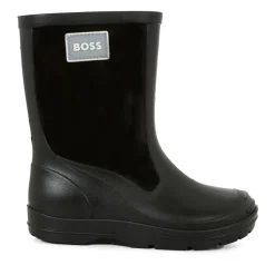 Zwarte Regenlaarzen Leer Stof Ronde Neus