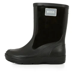 Zwarte Regenlaarzen Leer Stof Ronde Neus