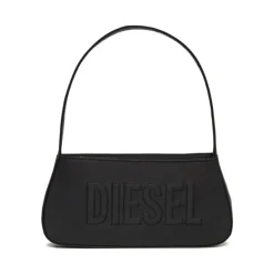 Zwarte Schoudertas met Geborduurd Logo