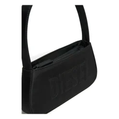 Zwarte Schoudertas met Geborduurd Logo