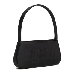 Zwarte Schoudertas met Geborduurd Logo