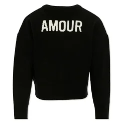 Zwarte wollen crop sweater met 'Amour' print