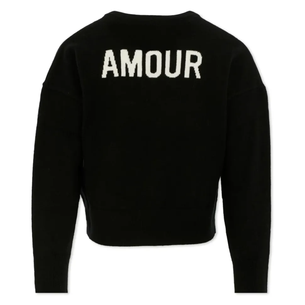 Zwarte wollen crop sweater met 'Amour' print
