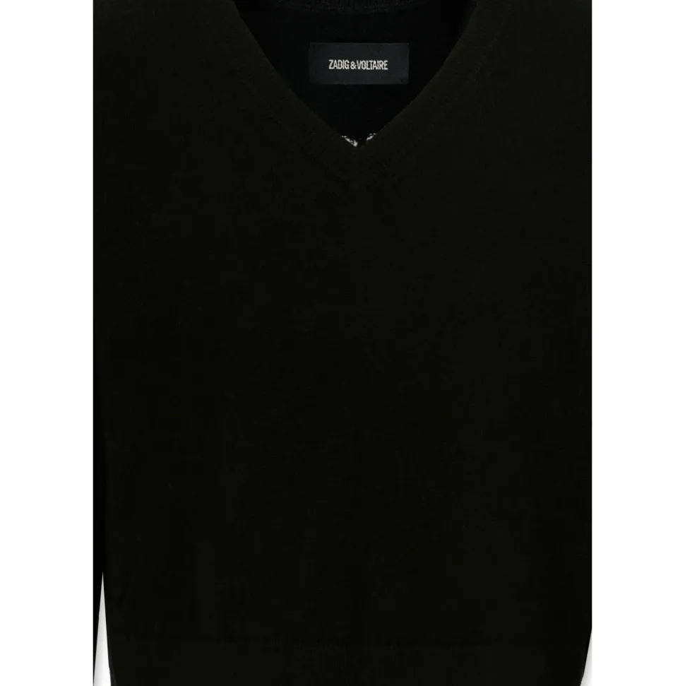 Zwarte wollen crop sweater met 'Amour' print