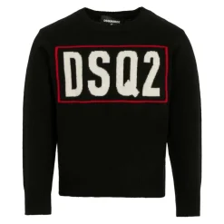 Zwarte wollen trui met wit logo