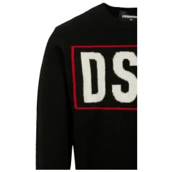 Zwarte wollen trui met wit logo